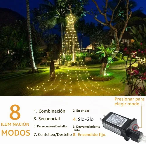 Vista 3 de Guirnalda de luces de Navidad en cascada con 317 luces LED de estrella colgantes centelleantes de cortina de hadas para fiesta, boda, patio Blanco