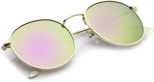 Vista 4 de zeroUV Gafas de sol redondas de 1.969 in con lentes de espejo de color retro con marco metálico