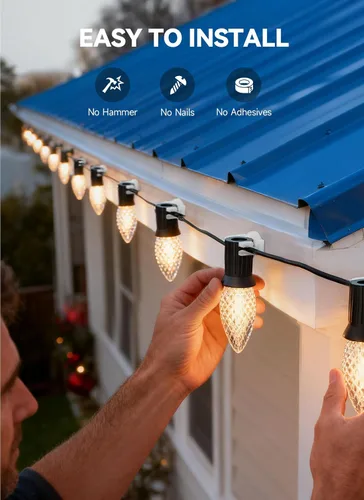 Vista 4 de Brightown Clips magnéticos para luces de Navidad, 100 unidades de clip magnético para luces navideñas, pinzas magnéticas inastillables para C7/E12