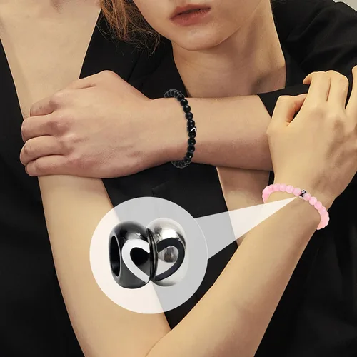 Vista 98 de 2 pulseras magnéticas para parejas, piedra natural negra mate, cristal para votos de amor eterno, juego de pulseras de cuentas de piedra de energía