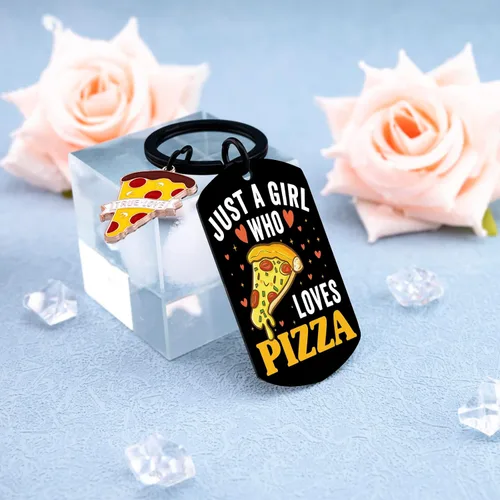 Vista 2 de Llavero con texto en inglés "Just a Girl Who Loves Pizza", regalos para niñas y mujeres, decoración divertida de comida para amantes de la pizza