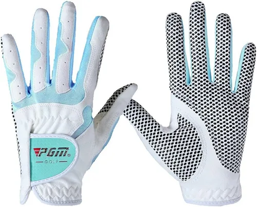 Vista 9 de PGM Guantes de golf para mujer, un par (4 opciones de color), sistema de agarre mejorado, fresco y cómodo Azul