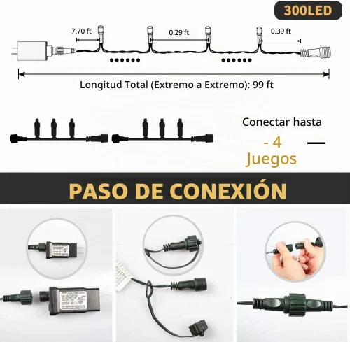 Vista 2 de Haili - Guirnalda de 105 pies de longitud y 300 luces LED para árbol de Navidad al aire libre, impermeables, con certificación UL, 8 modos de Varios