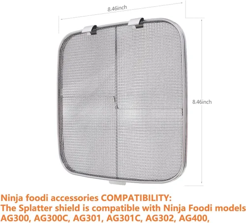 Vista 4 de Protector de salpicaduras de acero inoxidable para Ninja Foodi AG301, accesorios para freidora de aire para parrilla interior Ninja Foodi 5 en 1