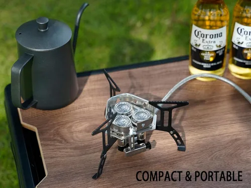 Vista 8 de Estufa de gas portátil para acampar de 6800 W, pequeña estufa de mochilero con adaptador de gas propano, mini estufa de campamento plegable