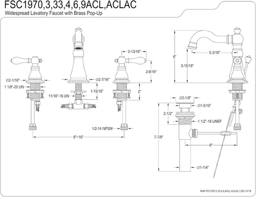 Vista 7 de Kingston Brass FSC19733ACL - Llave de baño amplia American Classic, latón antiguo