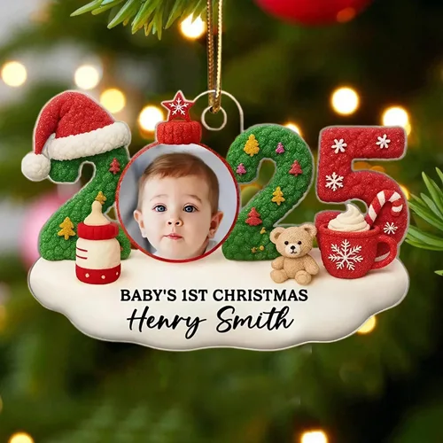 Vista 14 de DILYPOD Adorno personalizado para la primera Navidad del bebé 2025, recuerdo acrílico personalizado con efecto 3D de luna, regalo personalizado