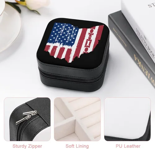 Vista 4 de Joyero pequeño con bandera de Ohio de Ohio, organizador portátil para anillos, aretes, collares, regalos para niñas y mujeres
