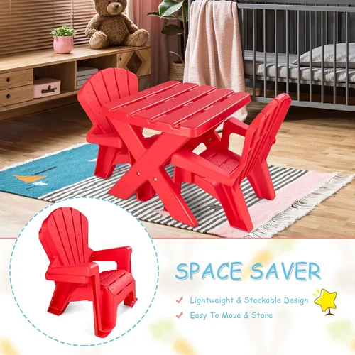 Vista 2 de Costzon Juego de mesa y silla para niños, mesa de actividades al aire libre y sillas Adirondack para picnic, jardín, patio, patio trasero y playa