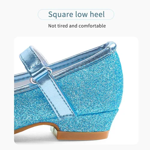 Vista 5 de Stelle Zapatos Mary Jane con purpurina de tacón bajo para niñas, diseño de princesa, boda, fiesta, vestido de fiesta, zapatos de tacón para niños