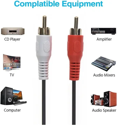 Vista 4 de Cable de audio RCA macho a macho de 12 pies (2 conectores blanco/2 rojos), CNE467004