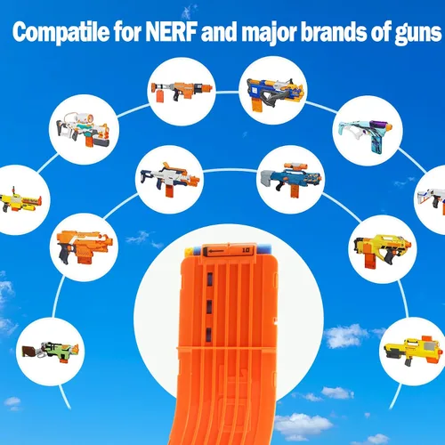 Vista 2 de BOROLA 10 dardos curvados cargador cargador clip de recarga rápida compatible con Nerf Elite (naranja, 3 piezas)