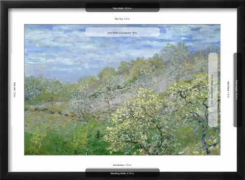 Vista 5 de ART.COM Claude Monet - Póster enmarcado para pared, diseño de árboles en flor, decoración escénica, 18 x 12 pulgadas, marco negro con paspartú blanco