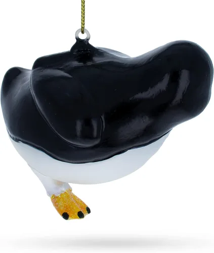 Vista 3 de Winter Waltz: Joyful Penguin Dancing - Adorno navideño de vidrio soplado