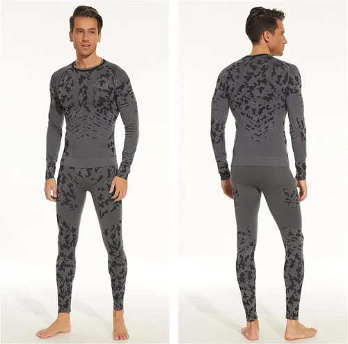Vista 2 de Ropa interior térmica para hombre conjunto de pantalones largos de compresión de esquí capa base parte superior equipo para clima frío