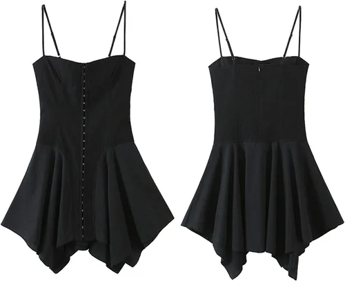 Vista 5 de Vestido vintage de encaje para mujer, con tirantes delgados, estético, punk, grunge, vestido de hada, E-Girl, talla única