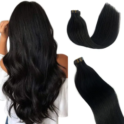 Vista 21 de Extensiones de cabello humano rubio con cinta, reflejos rubio ceniza y rubio platino, extensiones de cabello rubio platinado, cinta adhesiva