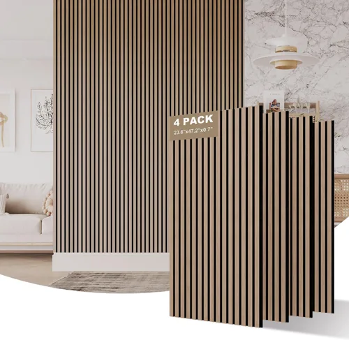 Vista 13 de AKUMAX - Paneles de pared acústicos de listones de madera, 2 unidades de 24 x 48 pulgadas cada uno, 15.5 pies cuadrados, paneles de pared de Roble