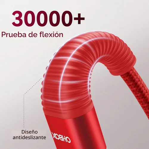 Vista 3 de ohbox Cable USB C a USB C de 3 pies, paquete de 3 cables USB C a C de carga Rojo