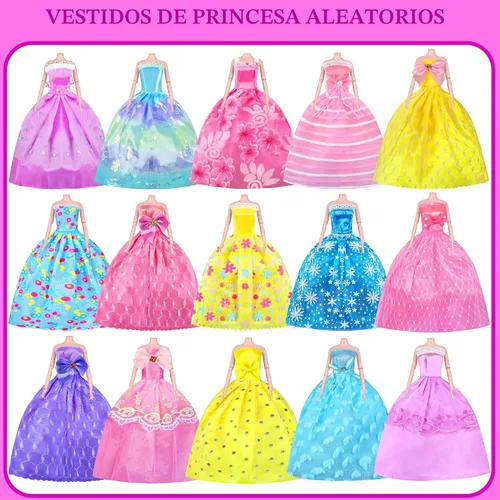 Vista 3 de 342 piezas de ropa y accesorios para muñecas con muñeca, vestidos de princesa, vestidos de moda, parte superior, pantalones, trajes de baño
