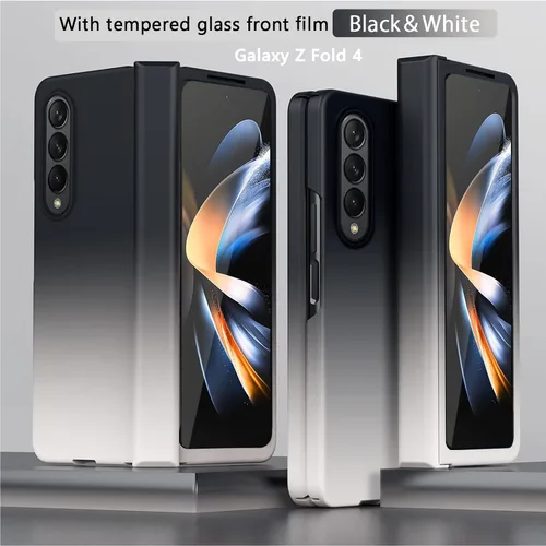 Vista 2 de NINKI Funda compatible con Galaxy Z Fold 4 en blanco y negro degradado con protector de pantalla y bisagra, funda protectora de cuerpo completo