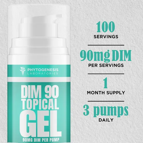Vista 3 de Phytogenesis DIM 90 - Suplemento dim de máxima fuerza gel tópico - 90 mg de diindolilmetano natural (DIM) por porción - Soporte hormonal, cognitivo