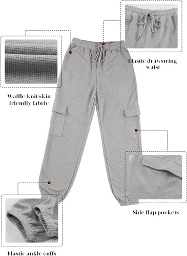 Vista 5 de Aleumdr Pantalones deportivos de punto gofre para mujer, pantalones deportivos casuales con bolsillo y cintura elástica, pantalones de descanso
