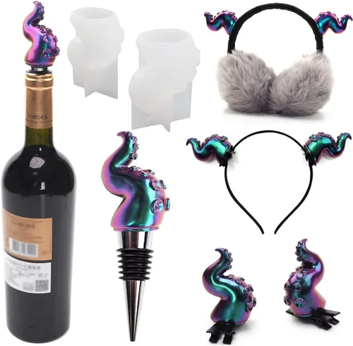 Vista 2 de Moldes de resina para tapón de vino, moldes de silicona para tentáculos de resina, pulpo, llavero, moldes de resina epoxi, tapón de vino, decoración