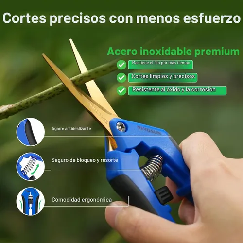 Vista 4 de Podadora manual VIVOSUN, para jardinería, con cuchillas rectas de acero inoxidable Curved Precision Stainless Steel Blades, Comfort Ergonomic