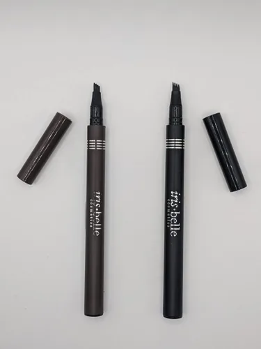 Vista 2 de IRIS.BELLE 2 bolígrafos de tinta para cejas impermeables con microblade, 4 líneas, aspecto natural (negro y marrón oscuro)
