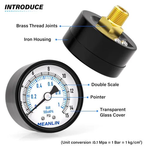 Vista 3 de MEANLIN MEASURE - Manómetro electromecánico de 2" de esfera con cara, NPT de 1/4 de pulgada, para bomba de pozo, con bujes hexagonales NPT de 1/2