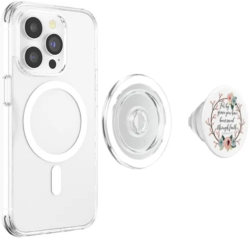 Vista 4 de Salvado por Grace Efesios 2:8 Rosa Azul Floral Versículo de la Biblia PopSockets MagSafe PopGrip para iPhone