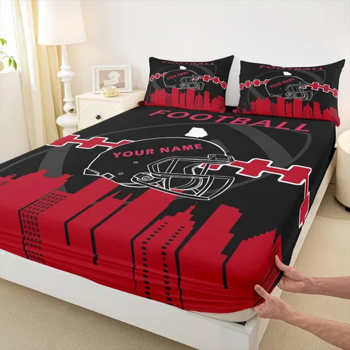 Vista 4 de Erosebridal Juego de sábanas bajeras personalizadas de fútbol americano para niños y niñas, juego de cama de jugadores de fútbol, juego de ropa