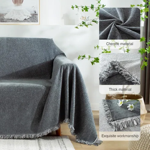 Vista 4 de Foreate Funda para sofá con borlas, funda para sofá seccional de felpilla, manta - Protector de muebles, funda deslizante para sofá lavable a Borla
