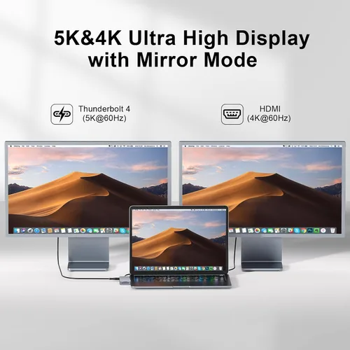 Vista 5 de Hub USB C, adaptador USB C 8 en 2 Thunderbolt 4 HDMI MacBook Air Pro M1-M4 Hub Thunderbolt 4 • HDMI 4K • 100W PD • 40Gbps • USB C 3.0 • 3 USB A