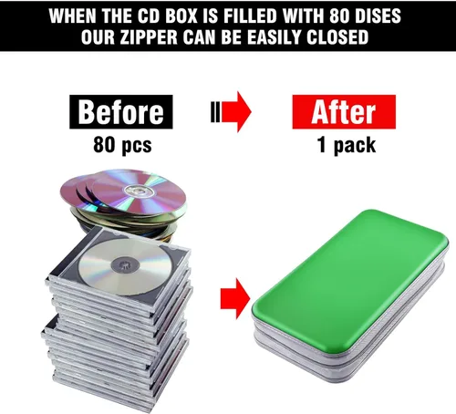 Vista 4 de Funda para CD, capacidad para 80 DVD, VCD, multimedia, Blu-ray, soporte para cartera, organizador de almacenamiento (verde)