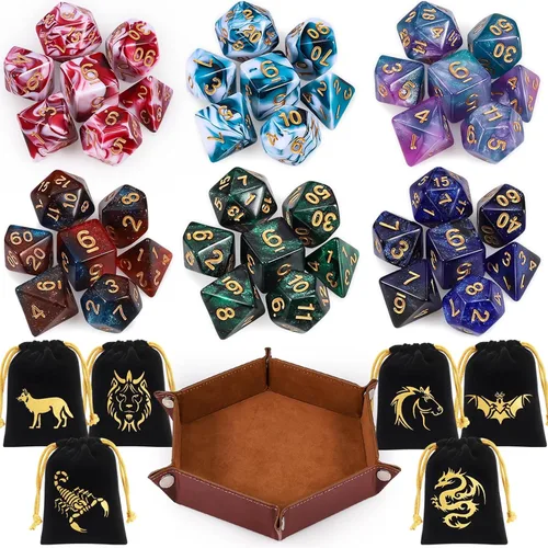 Vista 28 de CiaraQ Juego de dados poliédricos - Dados para juegos de rol DND para Calabozos y Dragones, juego de mesa RPG, doble color, 35 piezas Diseño