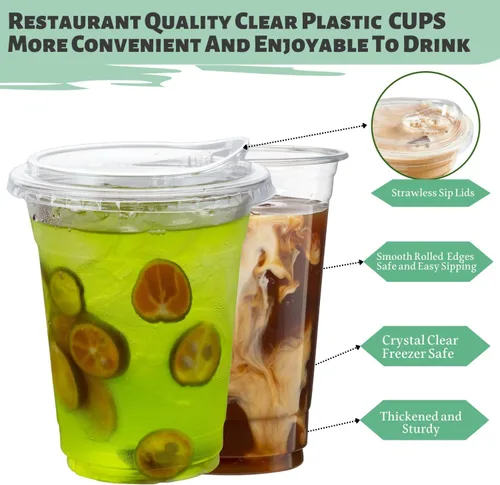 Vista 4 de Artpreti Vasos de plástico transparente de 12 onzas con tapas sin popote, tazas de café de plástico desechables con tapas, tazas para café helado