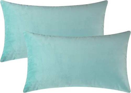 Vista 45 de Mixhug - Fundas de almohada decorativas de terciopelo, fundas de cojín para sofá y cama, juego de 2 fundas azules, 16 x 16 pulgadas