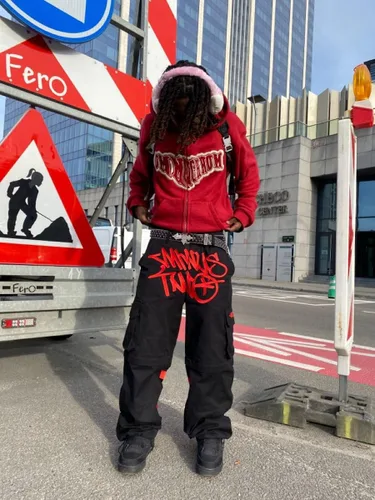Vista 3 de Tcpbgcd Unisex Minus Two Cargo Pantalones de cintura alta holgados Overoles Jeans Retro Hip Hop Rock Loose Joggers Streetwear