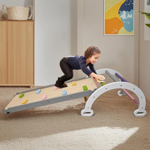 Vista 6 de Pikler - Juego de escalada triangular para niños pequeños 7 en 1, juego de escalador de interior de arco iris, plegable, juguete de escalada
