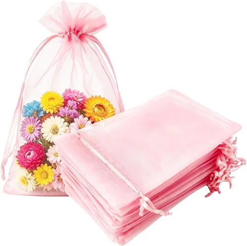 Vista 14 de Paquetes de 50 bolsas de regalo de organza de 4 x 6 pulgadas con cordón negro transparente, decoraciones de embalaje de tela transparente