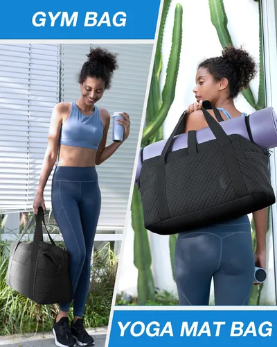 Vista 2 de Bolsa de lona de viaje, bolsa de gimnasio BAGSMART para mujer, bolsa de fin de semana, bolsa de transporte grande para toda la noche, Negro, L