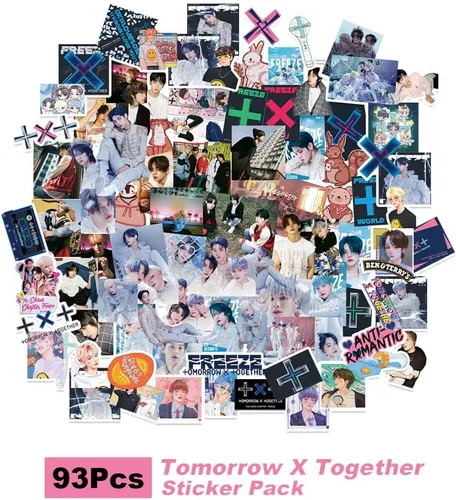 Vista 4 de WGEEEY Juego de regalos Kpop TXT tarjeta fotográfica TXT calcomanías pulsera protector facial anillos collar colgante pin de botón soporte