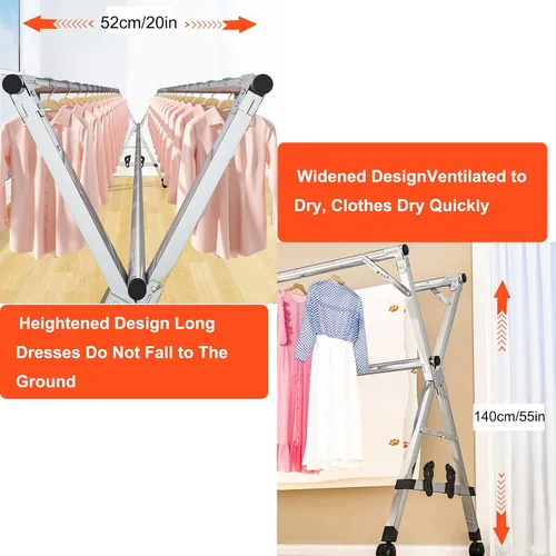 Vista 5 de Estante de secado de ropa para ropa interior y exterior, de acero inoxidable para secar, ajustable y plegable, ahorra espacio para un fácil