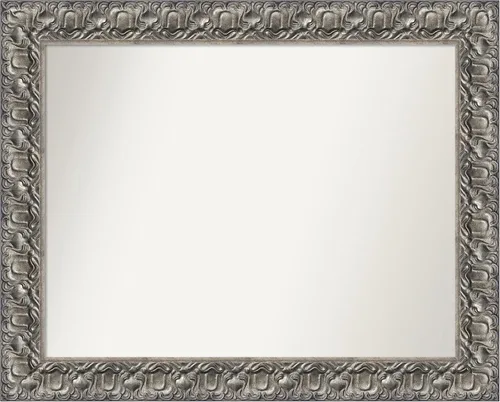 Vista 134 de Amanti Art Espejo de baño plateado para sobre fregadero, 26 x 26 pulgadas, espejo cuadrado de níquel pulido, marco de madera tradicional mediano, se