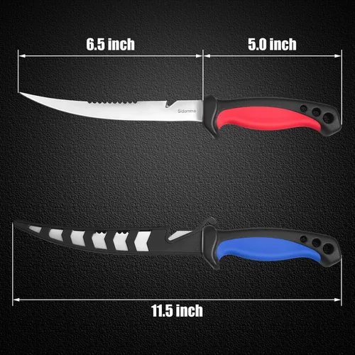 Vista 3 de Sidomma Juego de 2 cuchillos de filete de pesca de acero inoxidable de 6.5 pulgadas para filetear, equipo de pesca, juego de herramientas de pesca