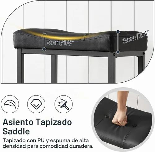 Vista 8 de HOOBRO Taburetes de Bar, Taburetes de Silla de Montar de 25.4", Taburetes con Tapicería de PU, Taburetes de Altura de Mostrador con Reposapiés