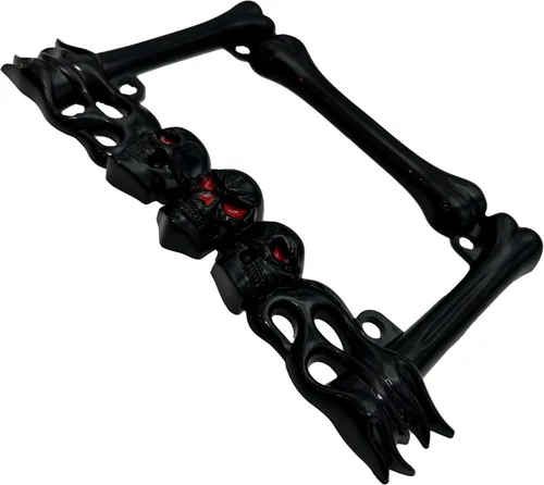Vista 2 de Marco de matrícula de motocicleta de calavera resistente, se adapta a placas estándar de 7 x 4 pulgadas, compatible con Cruiser, Dual
