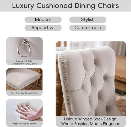 Vista 4 de Juego de 2 sillas de comedor de terciopelo beige, sillas de comedor tapizadas beige01